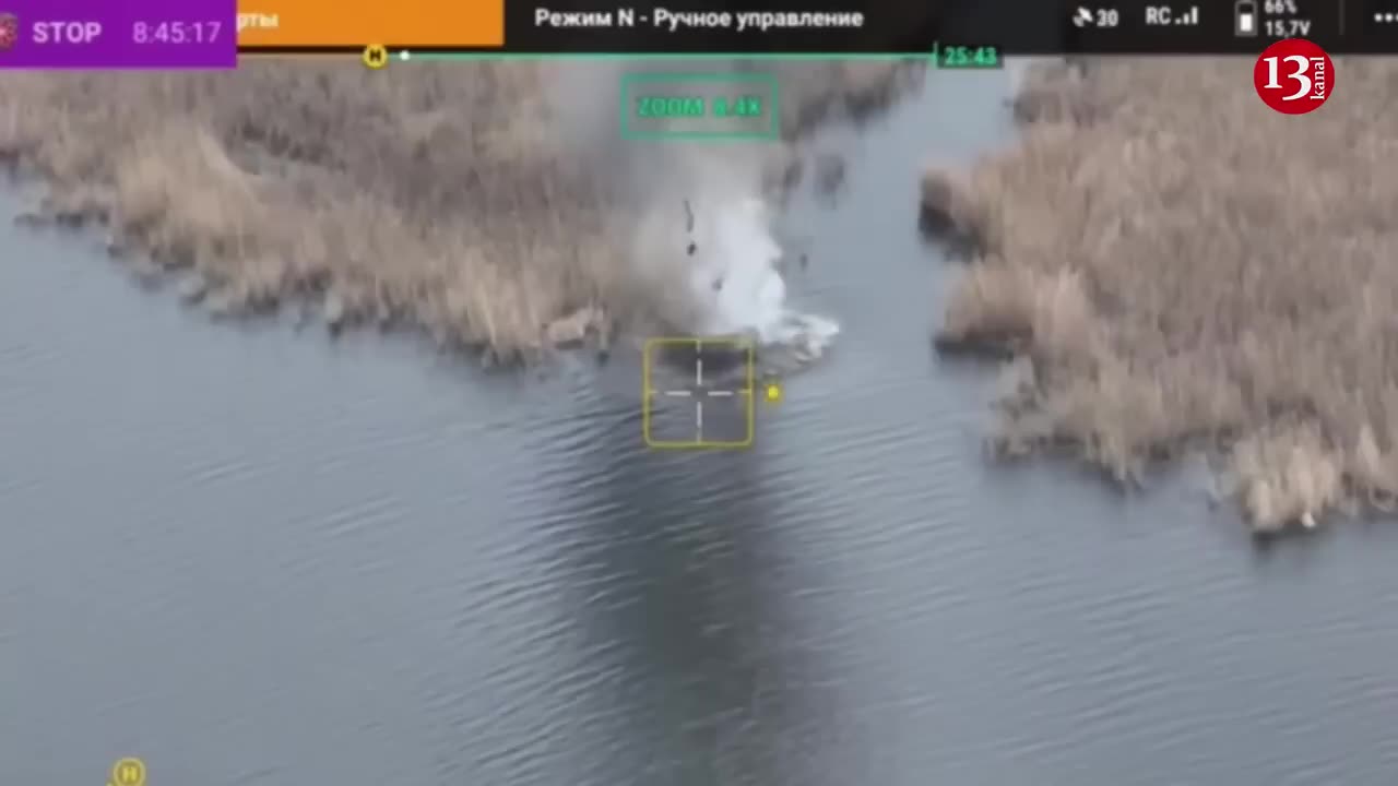 Ukrainian drone targets Russian army soldiers trying to cross river by boat