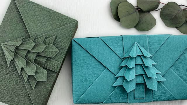 DIY Gift Wrapping - Christmas Gift Packing With Christmas Tree Origami