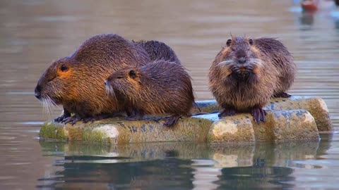 giant otters in a lake refreshing