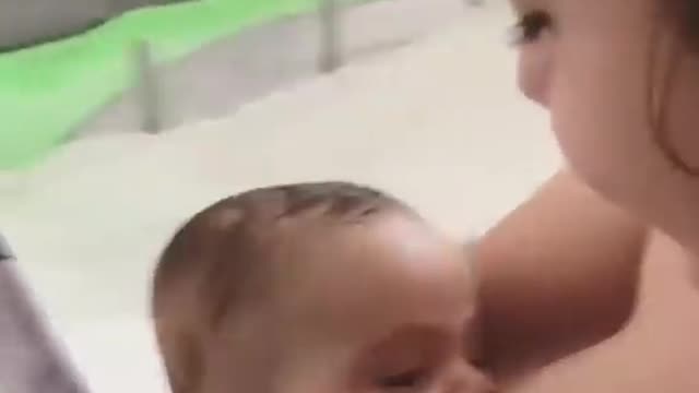 Baby Feeding Mother Milk First Time.Cute baby Brestfeeding - Mommy's Hungry. Funny baby 2022