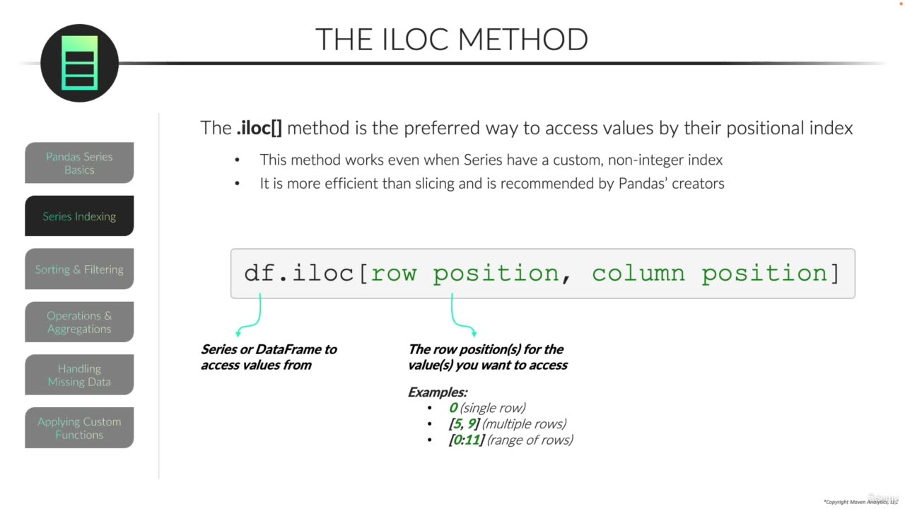 The .iloc Accessor/Pandas Series video 6