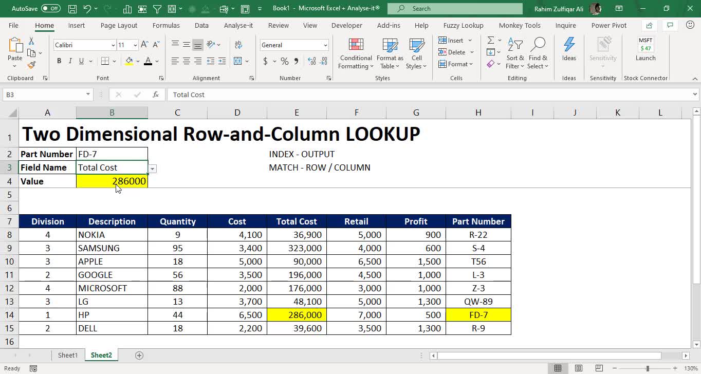 Two Dimensional Row-and-Column LOOKUP in Microsoft Excel