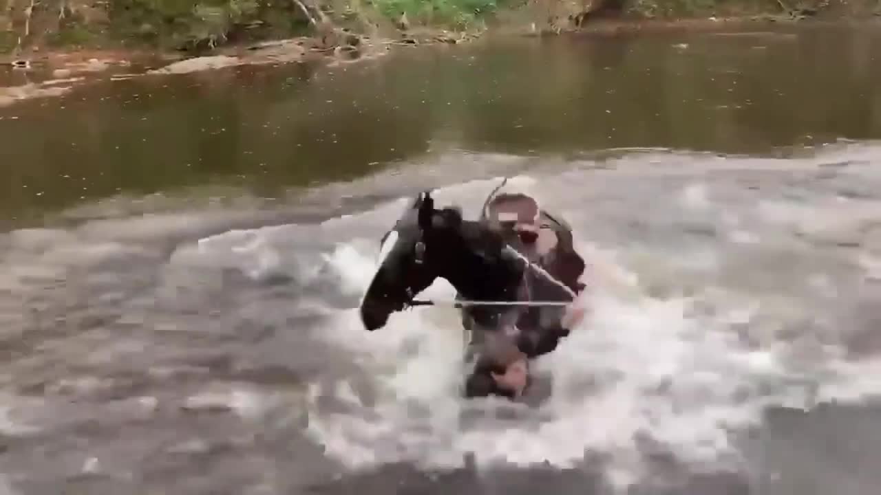 Horse Bucks A Man Off His Back When He Was Riding In A River