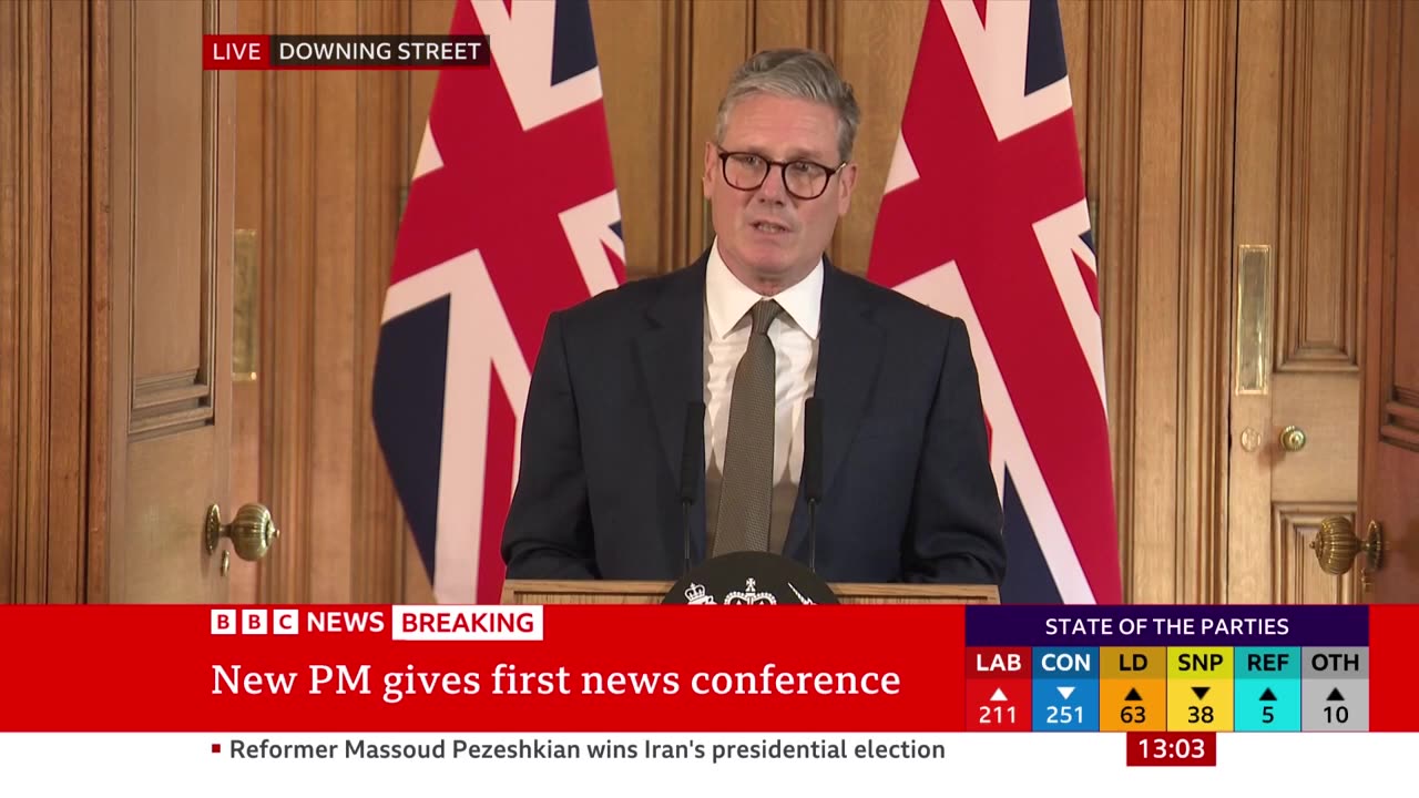 UK Prime Minister Keir Starmer says 'tough decisions' to come, in first news conference | BBC News