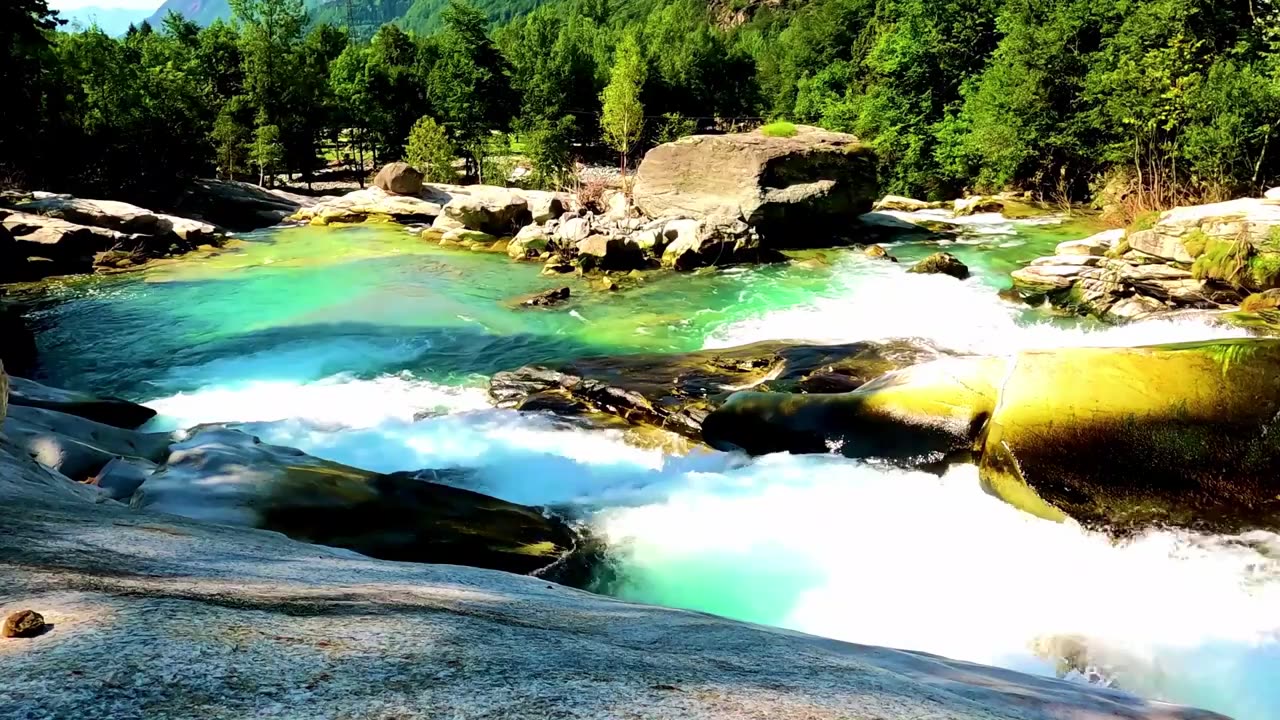 Relaxing sounds of nature / beautiful river with a waterfall