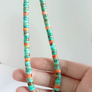 Blue Natural turquoise and Orange spiny oyster with irregular stone pendant simple necklace