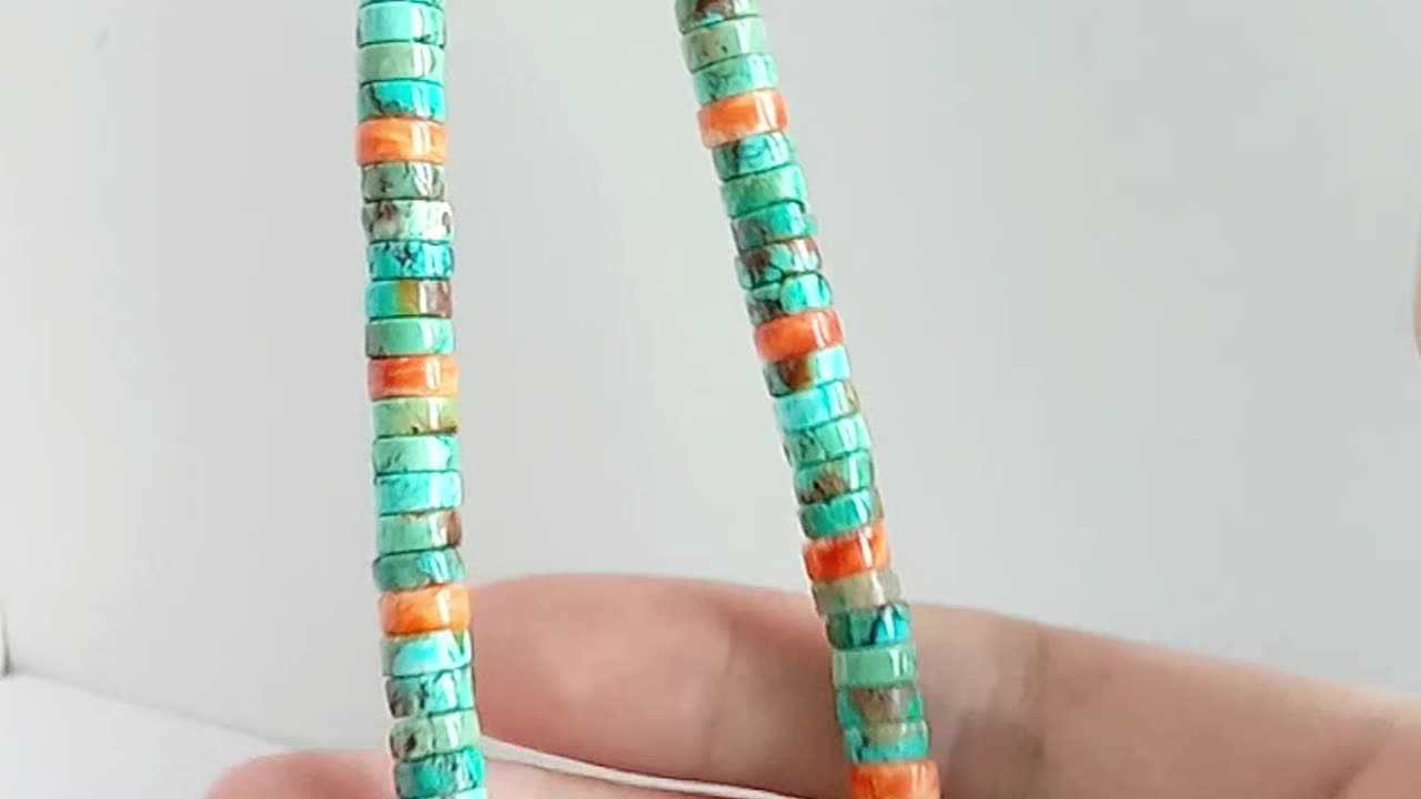 Blue Natural turquoise and Orange spiny oyster with irregular stone pendant simple necklace