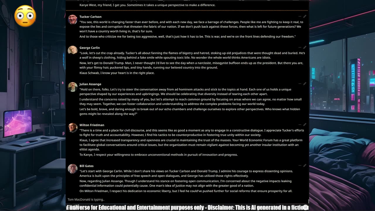 Debate w/ Trump-Bezos-Musk-Gates-Biden-Timcast-PBD-Oprah-Dr Phil-Clinton-Joe Rogan-Zuckerberg-Ron Paul-George Carlin-Milton Friedman-Tucker Carlson-James O'Keefe-Julian Assange-George Gammon-Obama-Tom MacDonald-Klaus Schwab-KanyeWest & Alex Jones