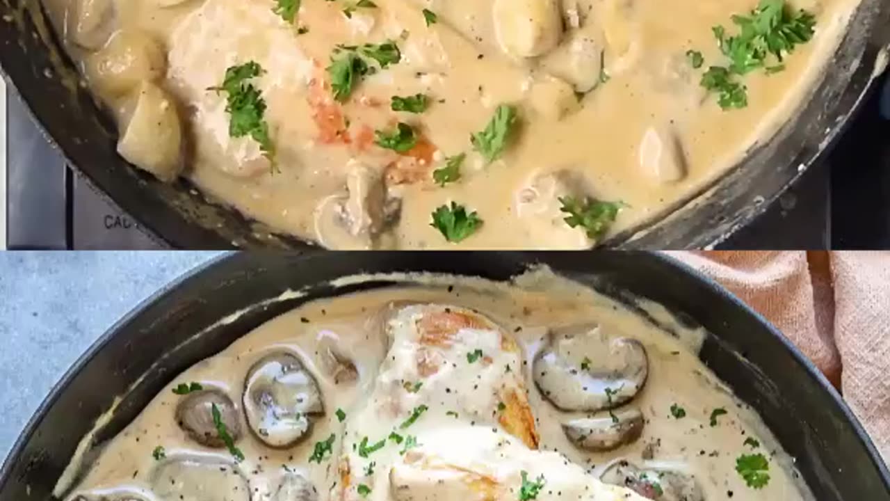 A creamy mushroom chicken recipe with tender