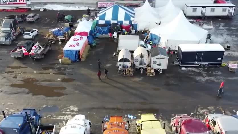 Ottawa, Canada: Drone view of Freedom Convoy base camp