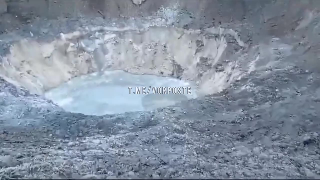 A crater from a Russian missile in the Kiev region.