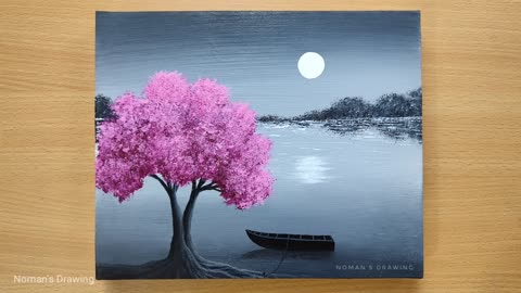 Landscape painting 🖌️🎨with black and white colours for beginners /Acrylic painting / 🎨🎨