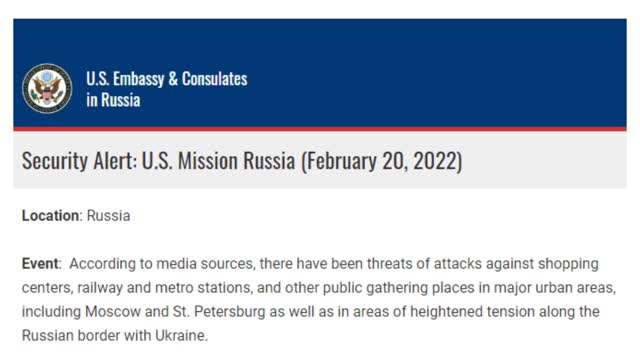 JUST IN - US Embassy warns of possible terrorist attacks in Russia.