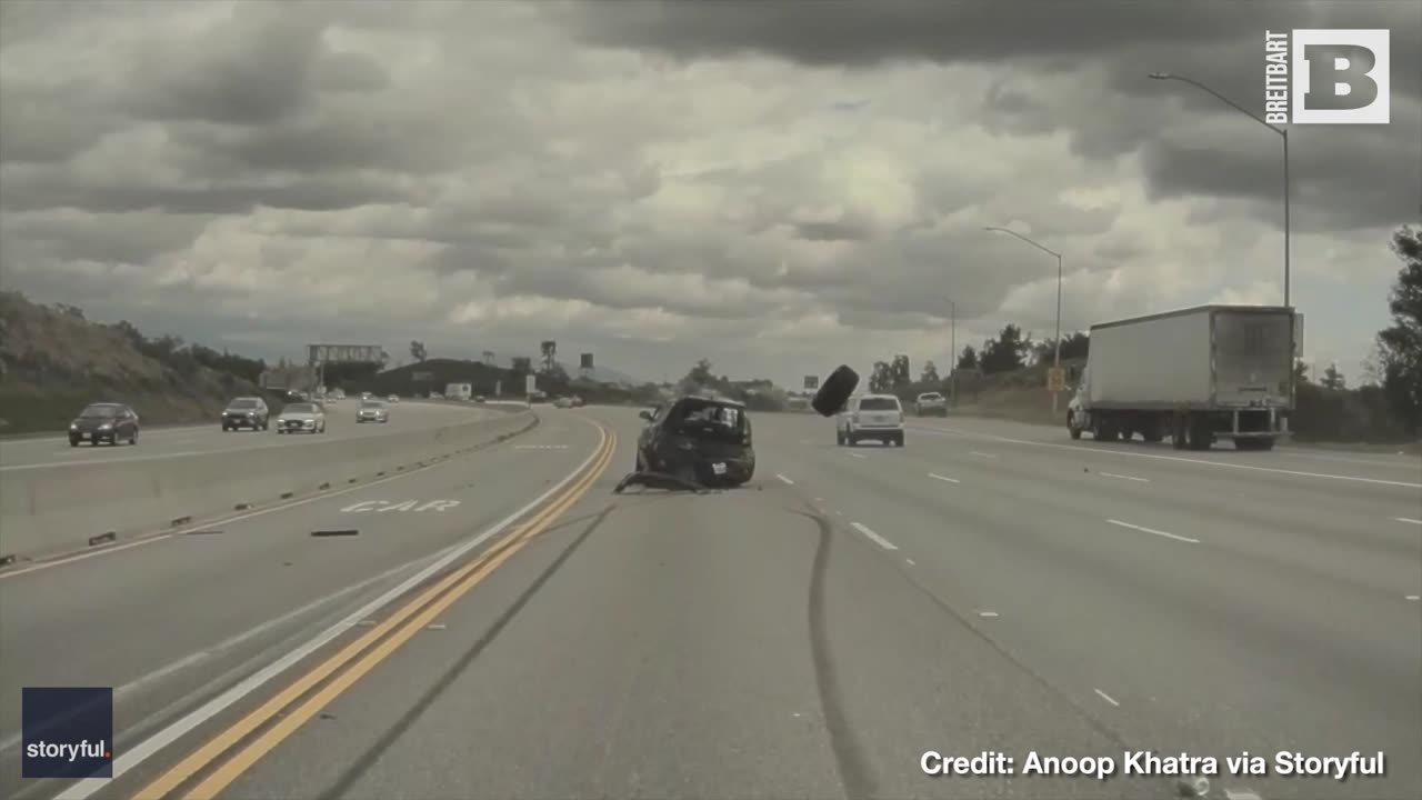 INSANE! Tire SHOOTS Off Truck, Sends Car FLYING