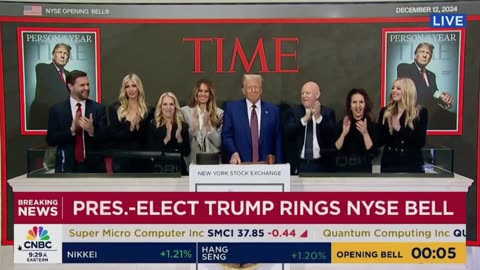 USA’ chants break out as President-elect Donald Trump rings the opening bell.