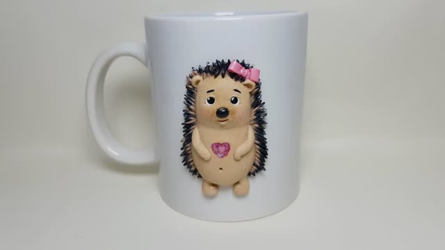 Gift mug polymer clay "Hedgehog - a friend of the heart" the collection Funny hedgehogs Annealart