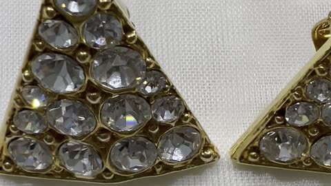 18KGP Shiny Triangle Shape 1.25” Clip On Earrings. Made with Swarovski Crystal.