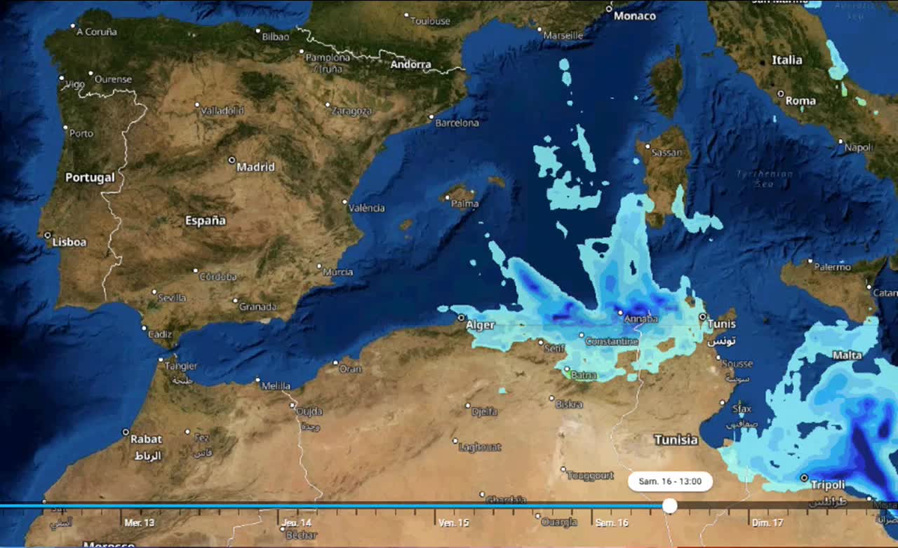 weather forecast from 12/01/2021 to 18/01/2021 in portugal Spain Morocco Algeria Tunisia sassan