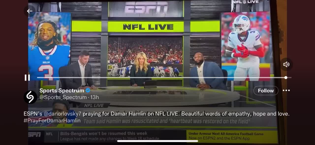 Dan Orlovsky prays openly on NFL Live set for Damar Hamlin