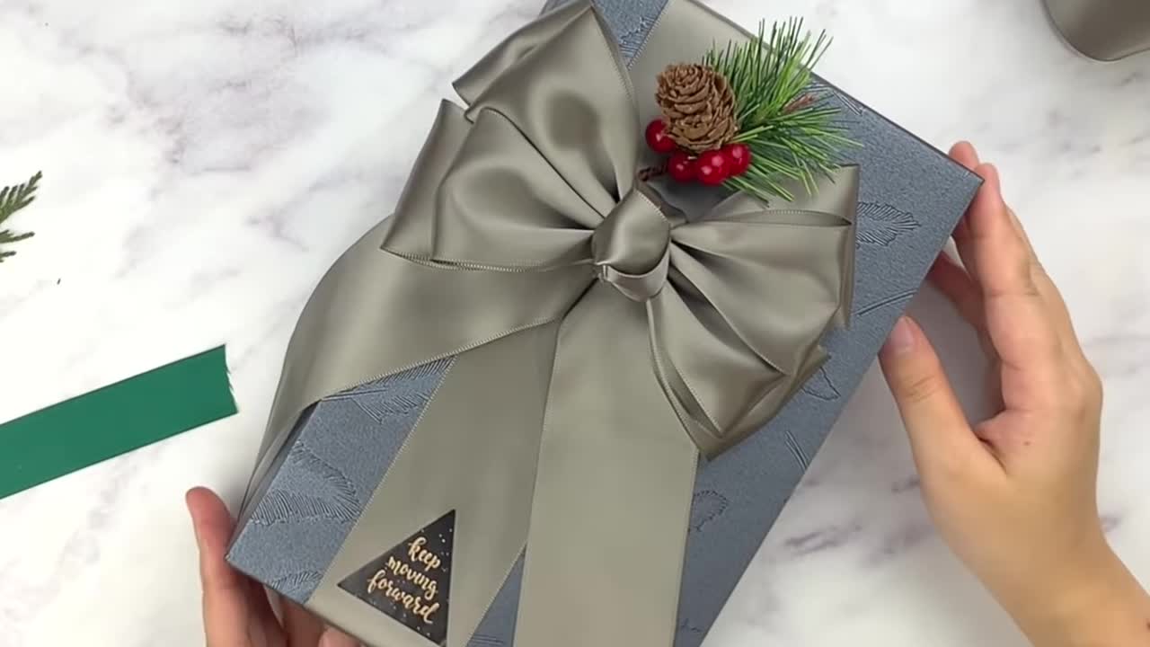 DIY Gift Wrapping - Gift Box Packaging With Four Layer Ribbon Bow