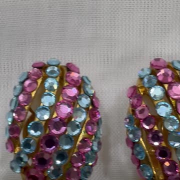 Handmade Unique 1” 18KGP Clip On Earrings. Made with Swarovski Crystal. Gift
