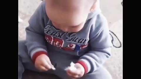 Funny movement of cute baby capture by his mom