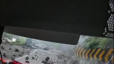 The Moment Of A Rockfall On Road In San Mateo Of Huarochiri Province, Peru (02.03.2024)