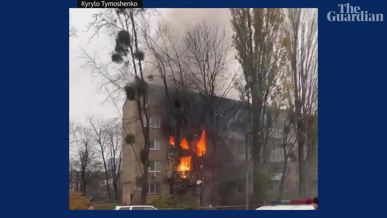 Footage shows the aftermath of Russian strike on residential buildings in Kyiv