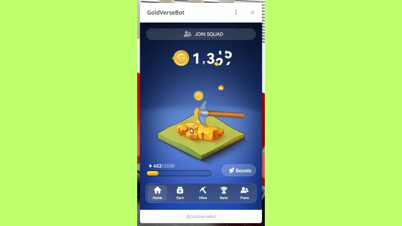 new mining mini app telegram bot goldversebot