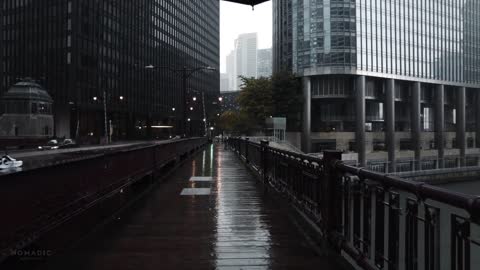 Rainy Day in Downtown Chicago, Light Thunderstorm and City Sounds