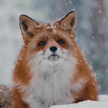 Cute fox's baby playing in snow fall