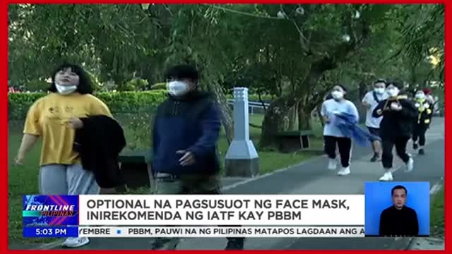 Optional na pagsusuot ngface mask, inirekomendang IATF kay PBBM