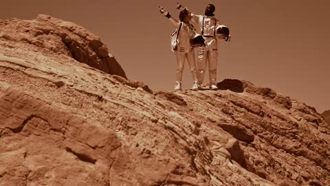 Astronauts Looking Around in a Desolate Area