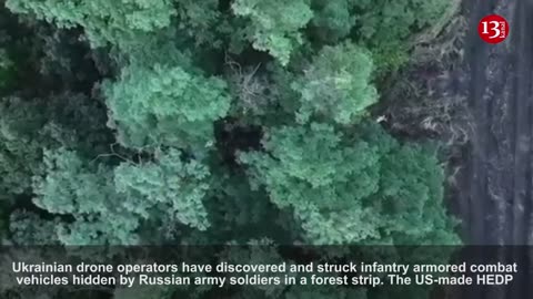 Ukrainian army set fire to military equipment hidden by Russians in forest with US projectile