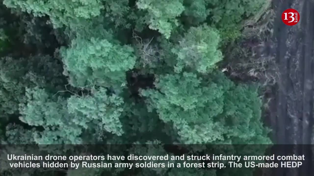 Ukrainian army set fire to military equipment hidden by Russians in forest with US projectile