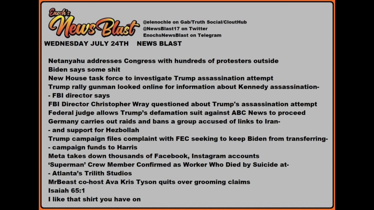 Wednesday, July 24, 2024 News Blast