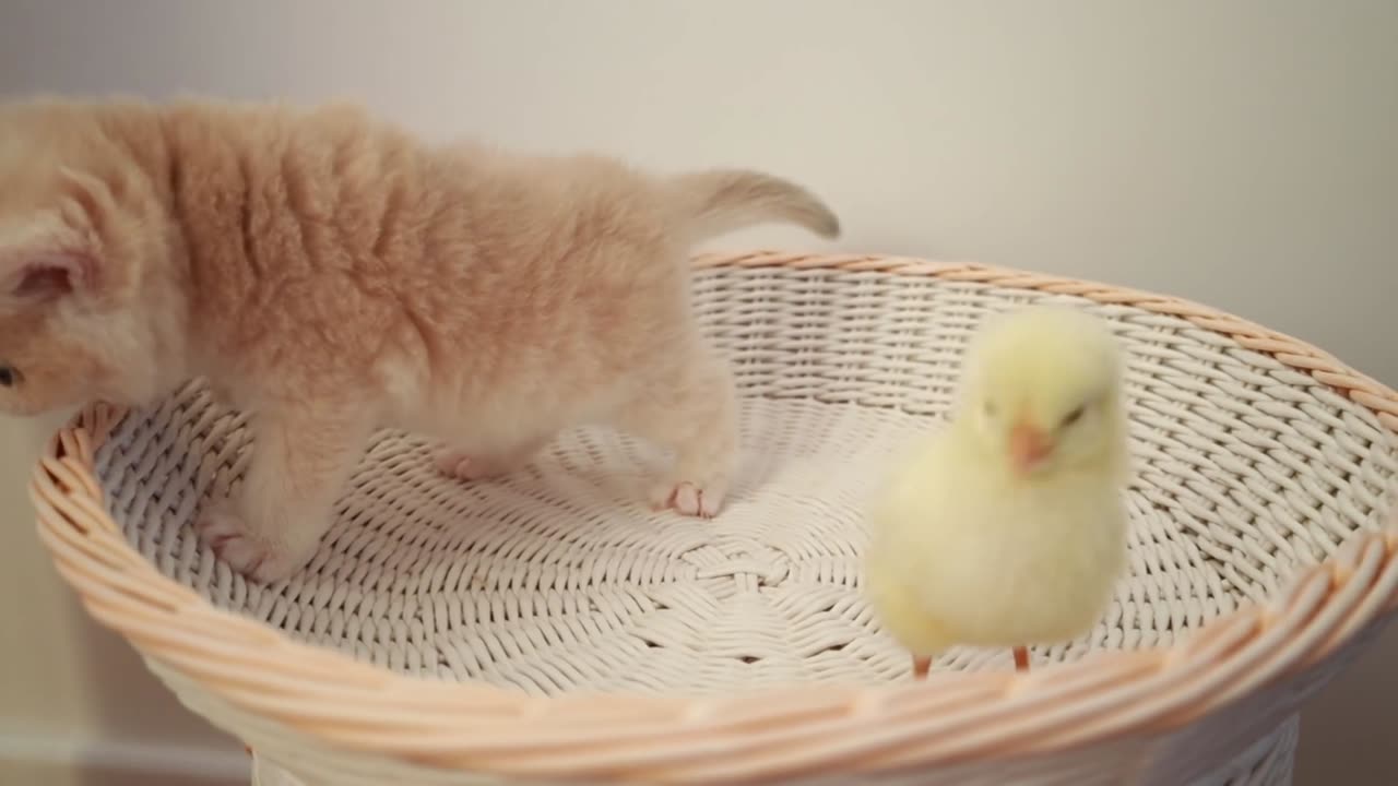 This Is a cute cat and chicken