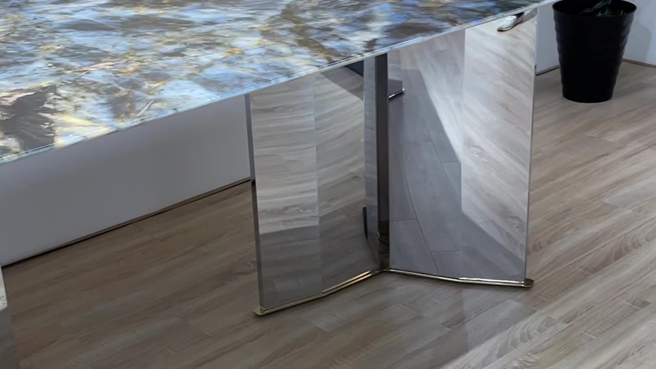 Trefoil stainless steel marble dining table mirror surface