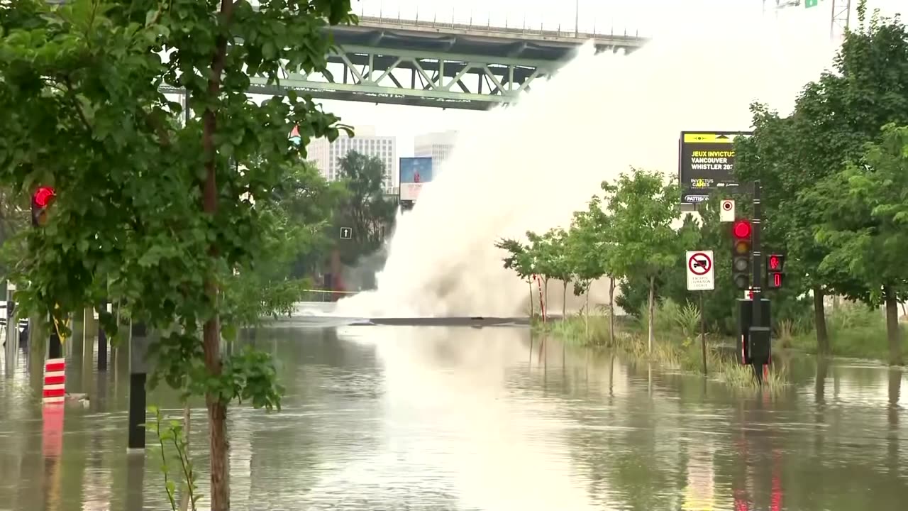 Burst pipe turns Montreal streets into gushing rivers