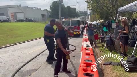 The Atlanta Fire-Rescue Department is filling barricades with water ahead of President Trump'