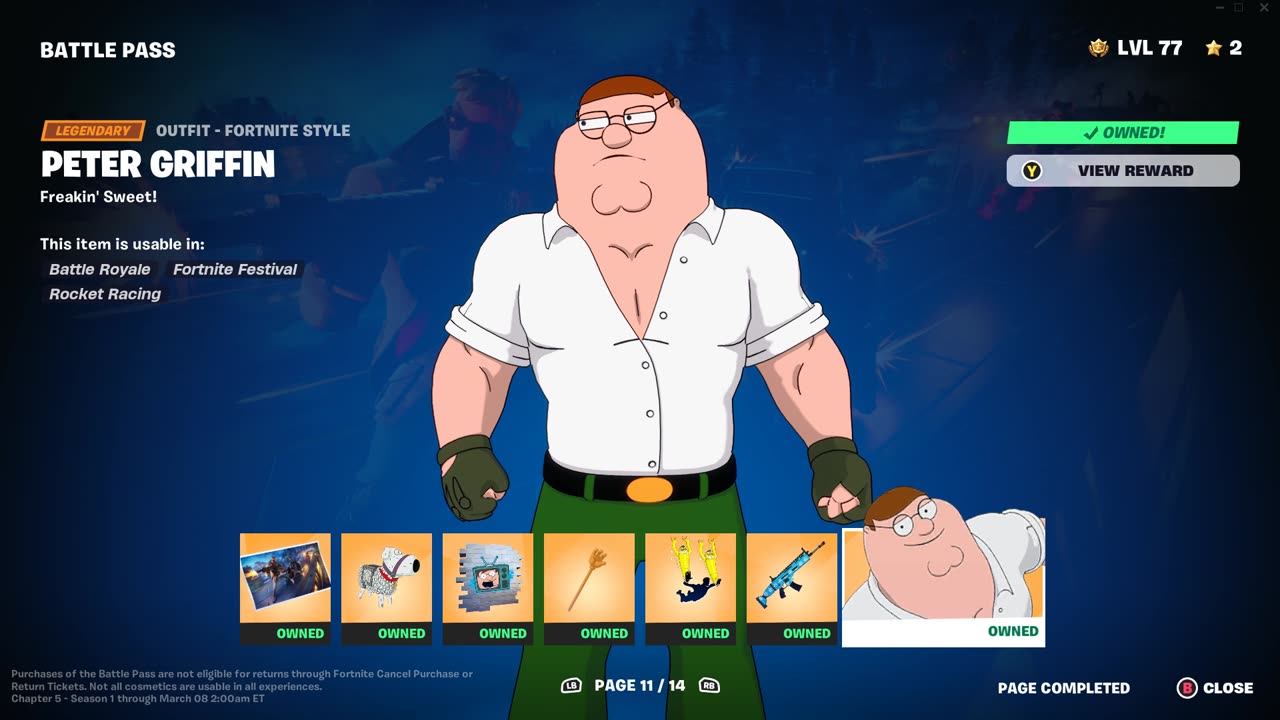 Fortnite | Peter Griffin | Battle Pass Rewards | Page 11 | Outfit Style Unlock | chapter 5 season 1.