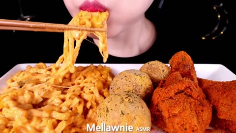 ASMR CHEESY CARBO FIRE NOODLE, FRIED CHICKEN, CHEESE BALL EATING SOUNDS MUKBANG