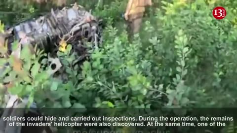 Ukrainian fighters find remains of a Russian helicopter while clearing Kleshyovka village
