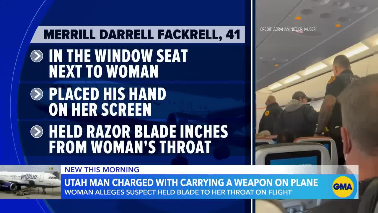 JetBlue passenger arrested for allegedly holding razor blade to woman's neck