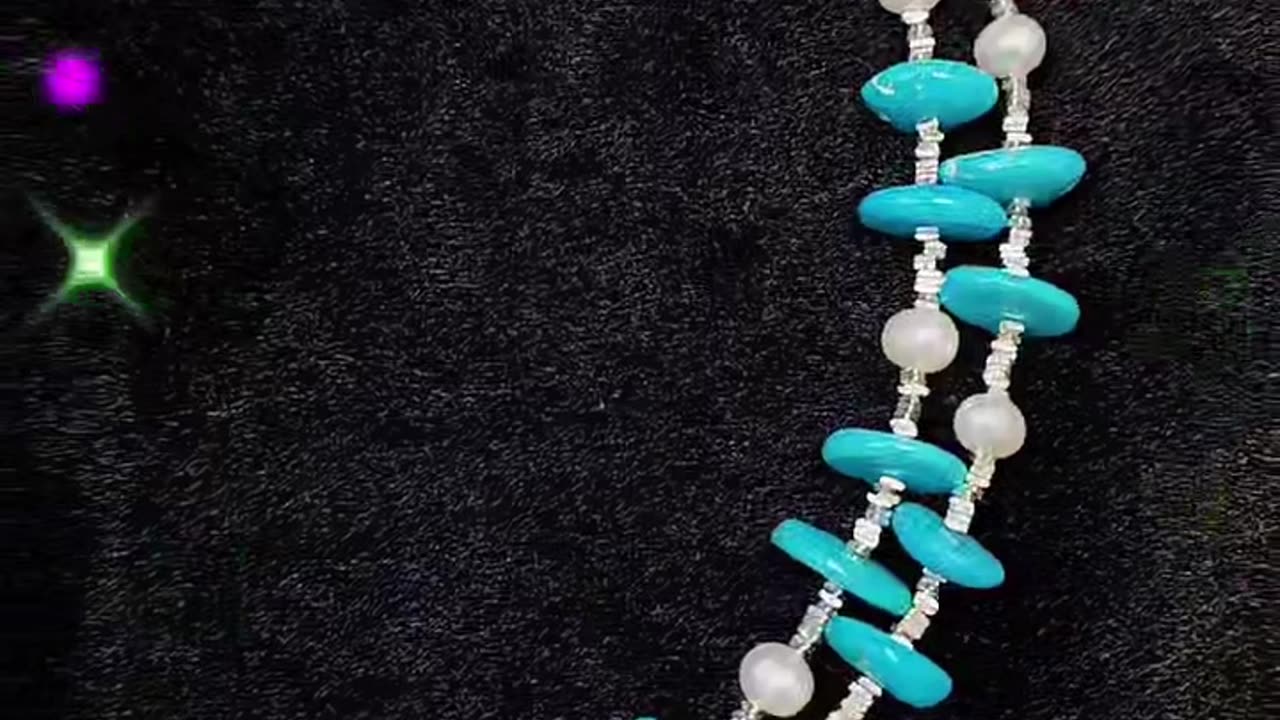 GN-20241210-01 Double Natural Pearl and Turquoise Premium Women's necklace