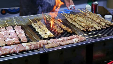 Chicken skewers sold on the streets in Korea