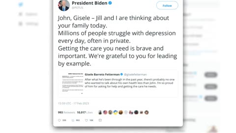 Biden praises freshman Senator Fetterman for ‘leading by example’ in seeking depression treatment