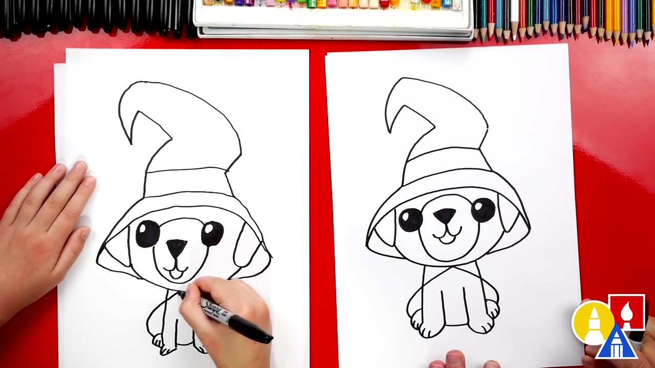 How To Draw A Halloween Puppy Witch