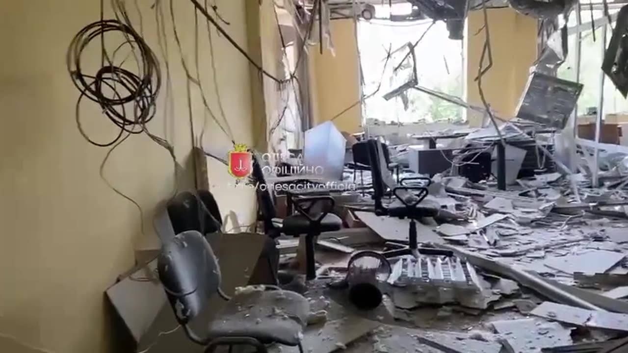 Destroyed business center in Odesa after a terrorist attack by the occupiers