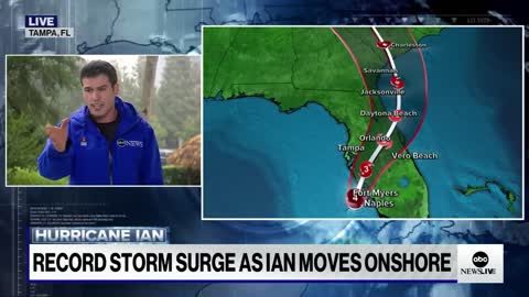 Hurricane Ian breaks storm surge record in Florida as it moves onshore